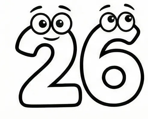 a drawing of two faces with the number 26.webp